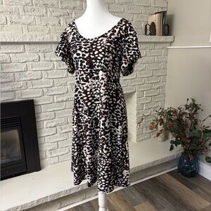 Elegant Black Midi Length Dress by Jessica, with Flutter-Style Sleeves. Size 14